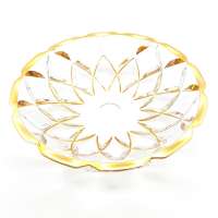 13.5 inch Large Luxury Crystal  Glass Round Fruit Plate Bowl with Gold Rim for Table Centerpieces Decoration